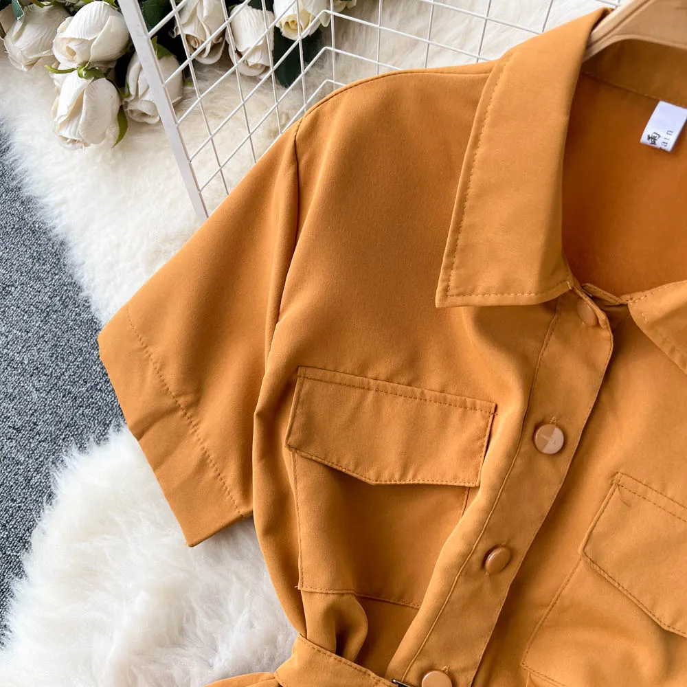 Chic Solid Color Shirt Dress