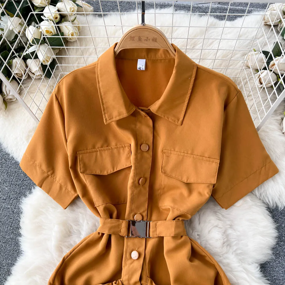 Chic Solid Color Shirt Dress