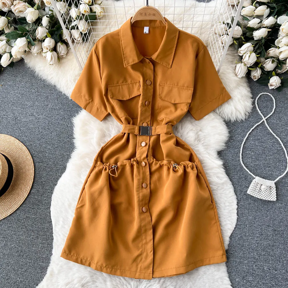 Chic Solid Color Shirt Dress