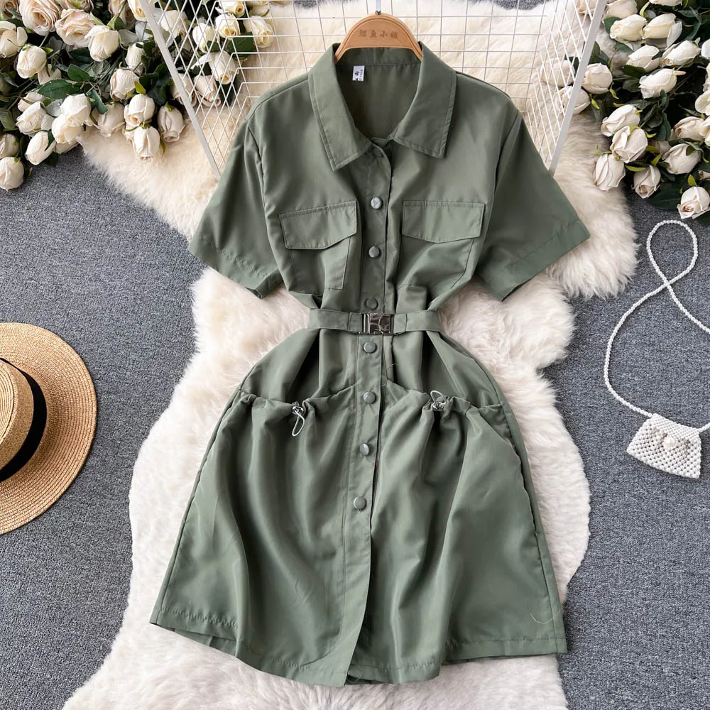 Chic Solid Color Shirt Dress