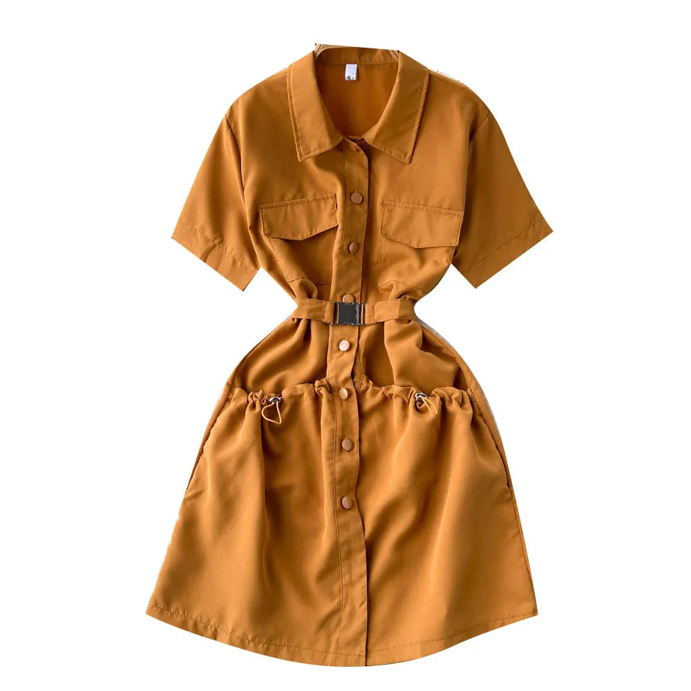 Chic Solid Color Shirt Dress