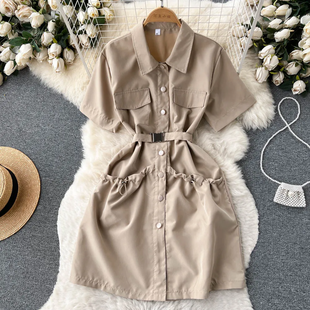 Chic Solid Color Shirt Dress