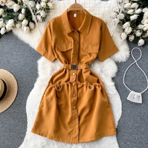 Chic Solid Color Shirt Dress
