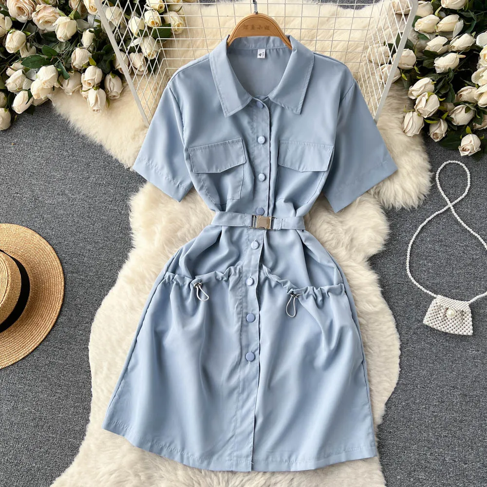 Chic Solid Color Shirt Dress