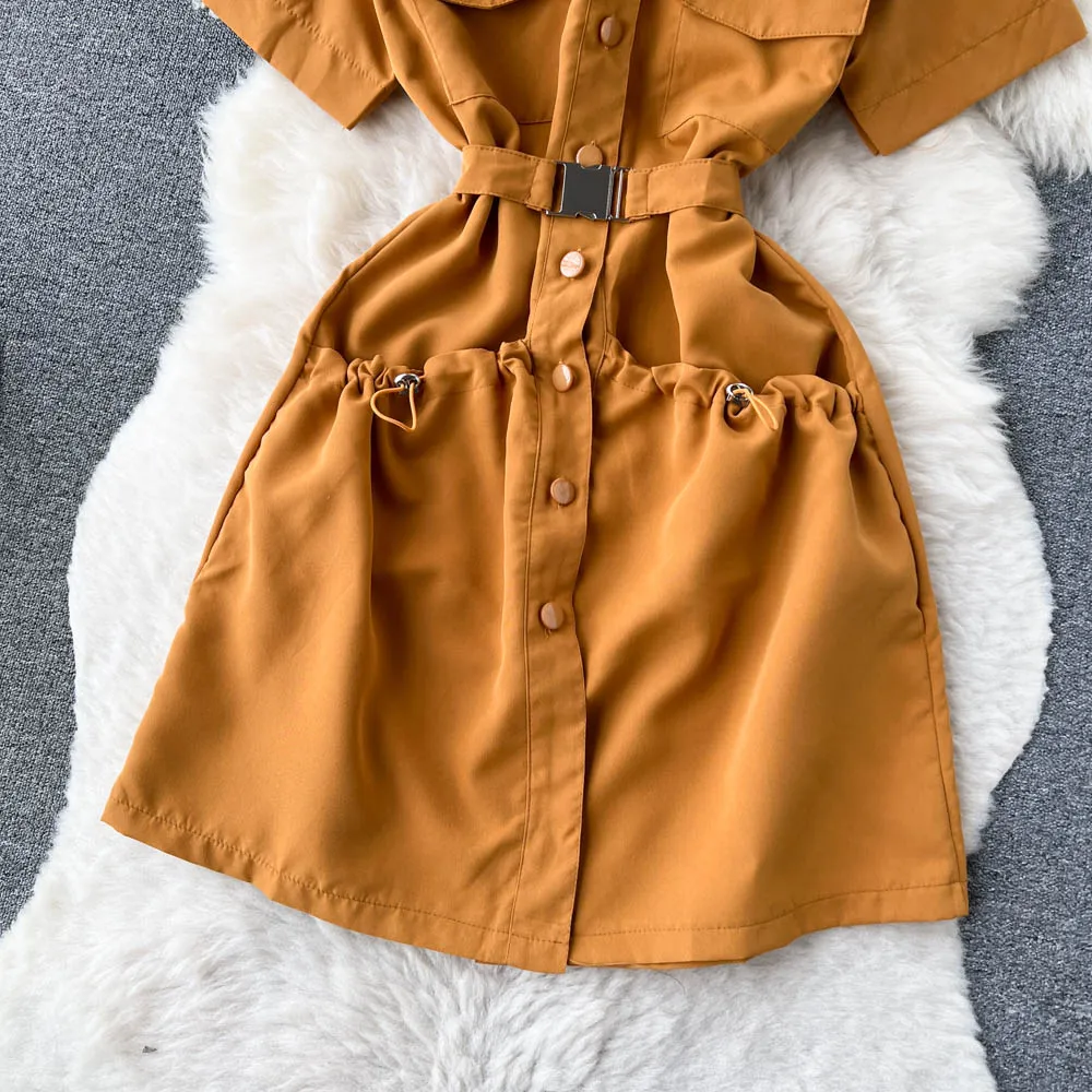 Chic Solid Color Shirt Dress