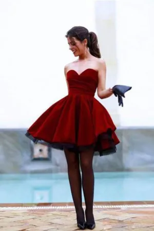 Chic Sweetheart Burgundy Homecoming Dress,Short A Line Prom Dress DM478