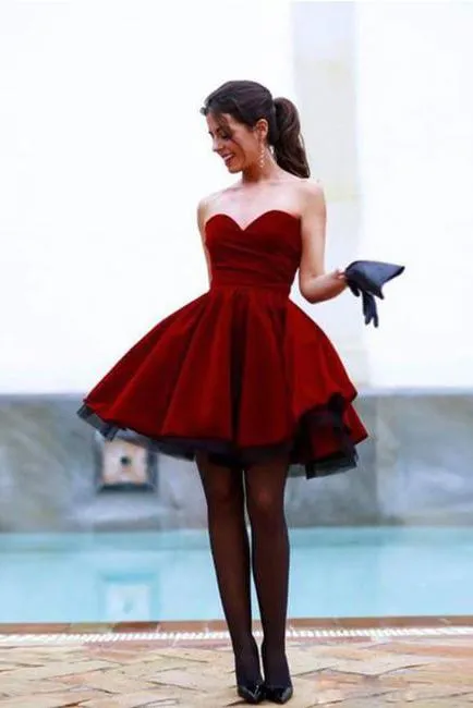 Chic Sweetheart Burgundy Homecoming Dress,Short A Line Prom Dress DM478