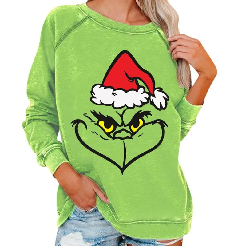 Christmas Shirt for Women, Christmas Funny Pullover Green Printing Long Sleeve Raglan Tops Sweatshirt