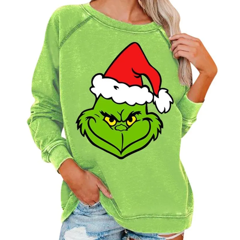 Christmas Shirt for Women, Christmas Funny Pullover Green Printing Long Sleeve Raglan Tops Sweatshirt