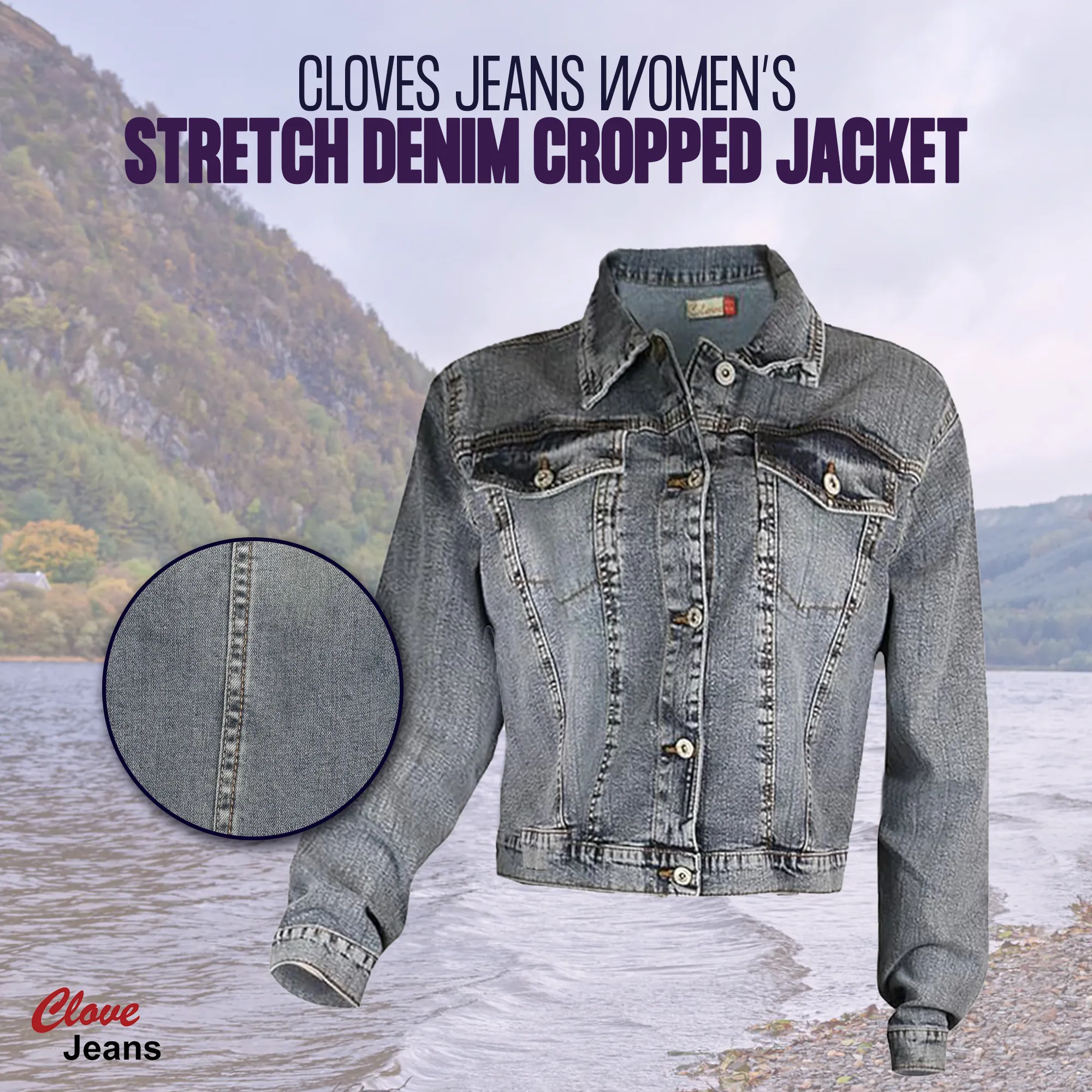Clove Jeans Blouson Blue Grey Stretch Denim Cropped Jacket Womens Plus Size 10-24