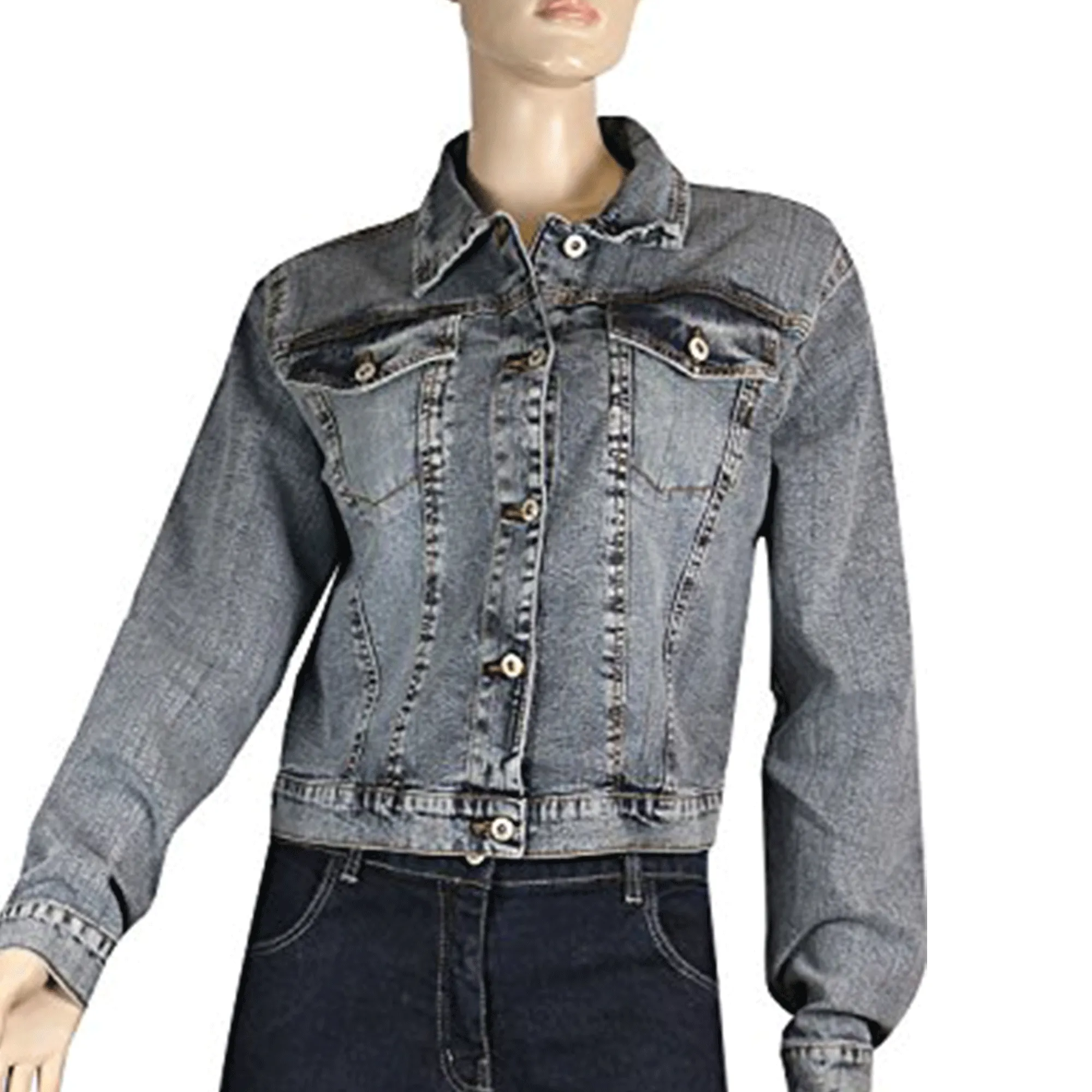 Clove Jeans Blouson Blue Grey Stretch Denim Cropped Jacket Womens Plus Size 10-24