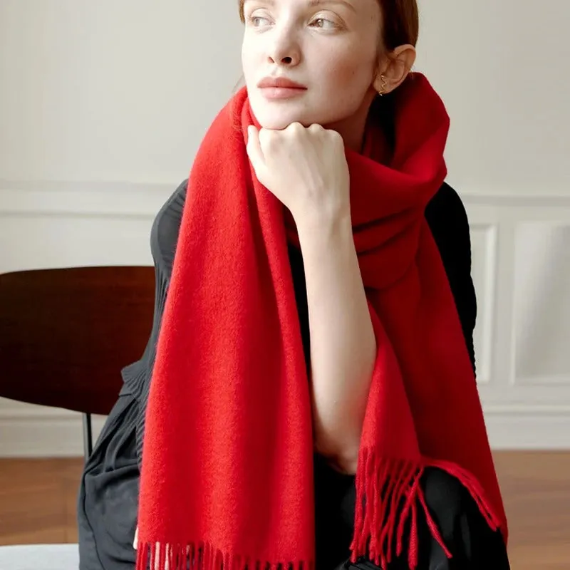 Cozy Wool Winter Wrap Scarf with Tassels