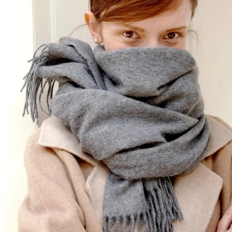 Cozy Wool Winter Wrap Scarf with Tassels