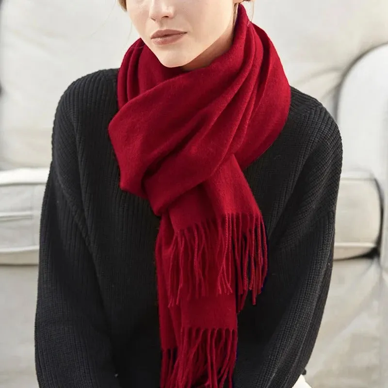 Cozy Wool Winter Wrap Scarf with Tassels