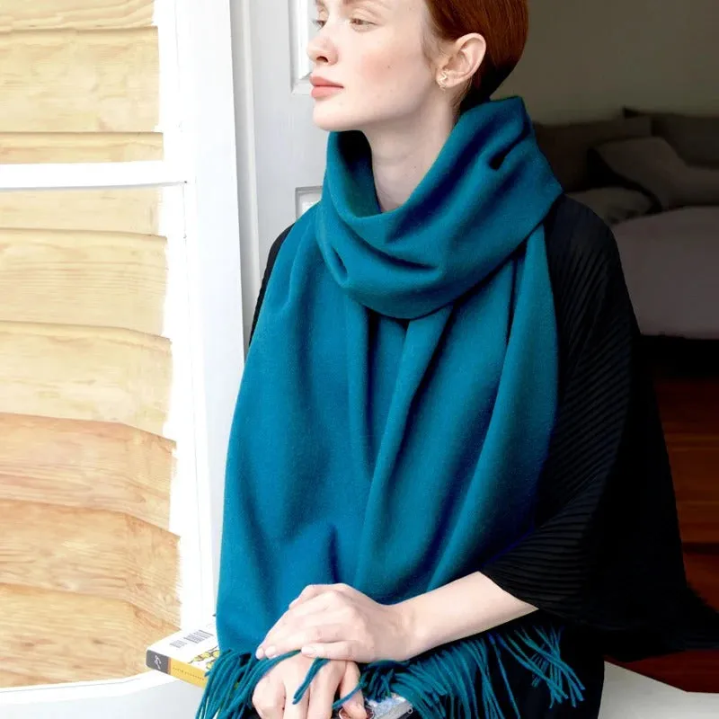 Cozy Wool Winter Wrap Scarf with Tassels