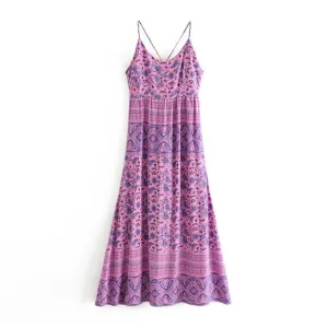 CUSHLA Boho Chic Purple Sleeveless Dress