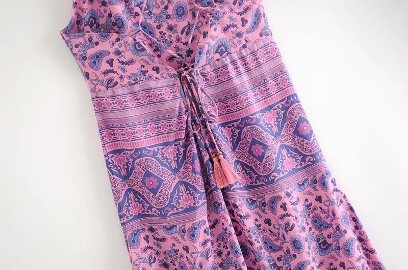 CUSHLA Boho Chic Purple Sleeveless Dress