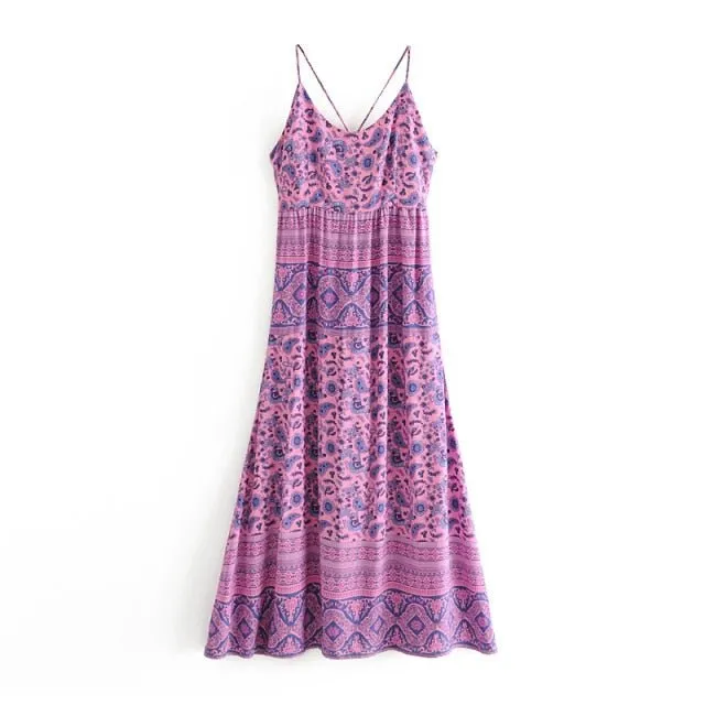CUSHLA Boho Chic Purple Sleeveless Dress