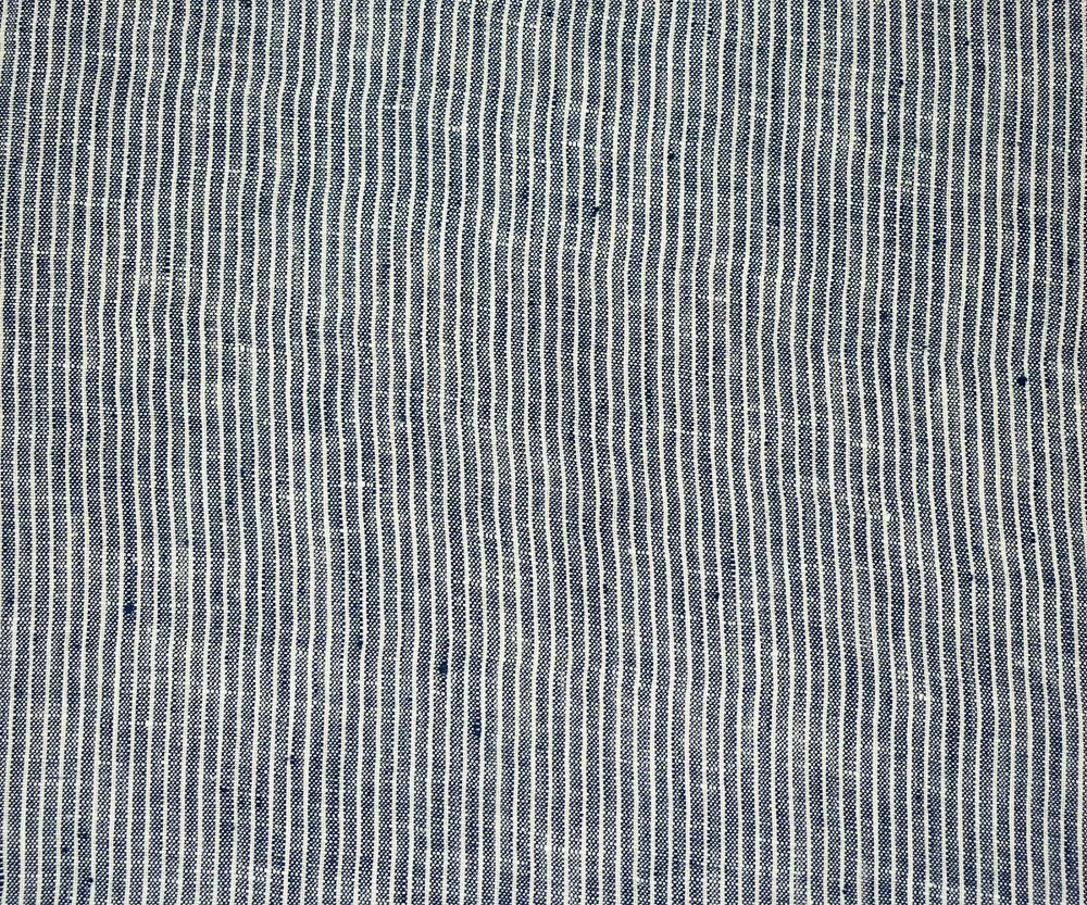 Dark Blue-White Spence Bryson Stripe Slub Washed Irish Linen Woven Fabric