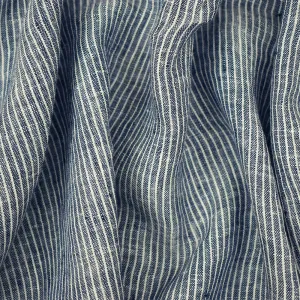 Dark Blue-White Spence Bryson Stripe Slub Washed Irish Linen Woven Fabric
