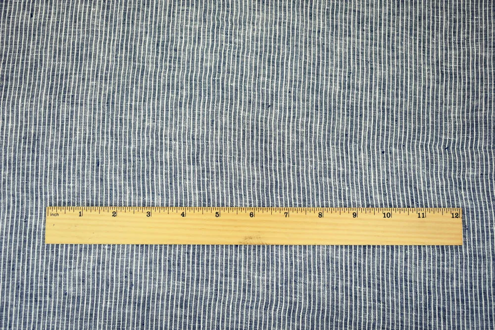 Dark Blue-White Spence Bryson Stripe Slub Washed Irish Linen Woven Fabric