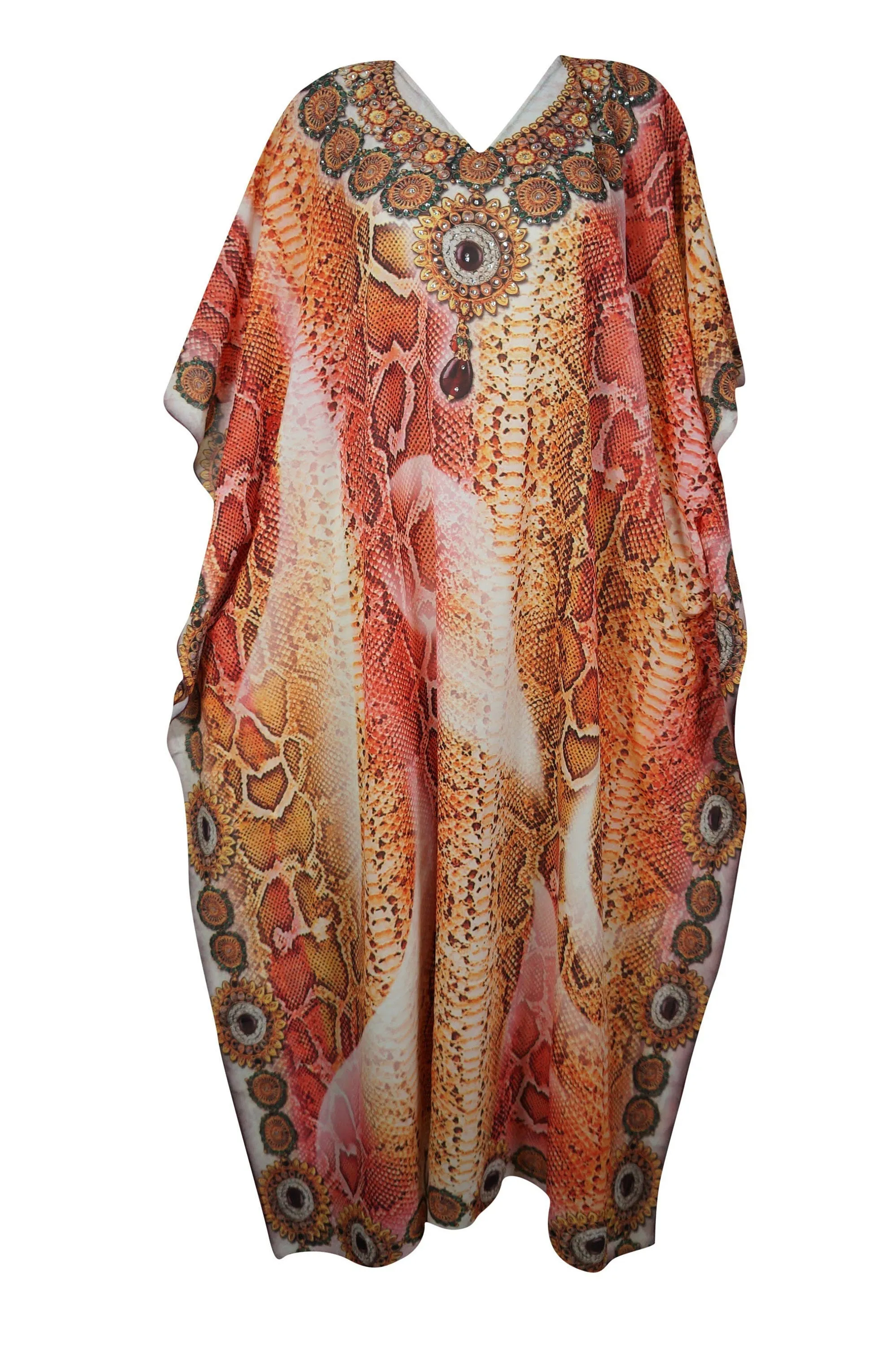 Digital Printed Kimono Caftan Dress, Pink Maternity Night Gown, Size