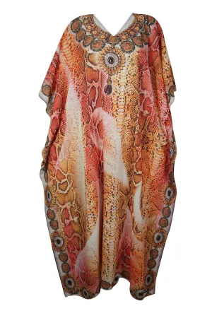 Digital Printed Kimono Caftan Dress, Pink Maternity Night Gown, Size