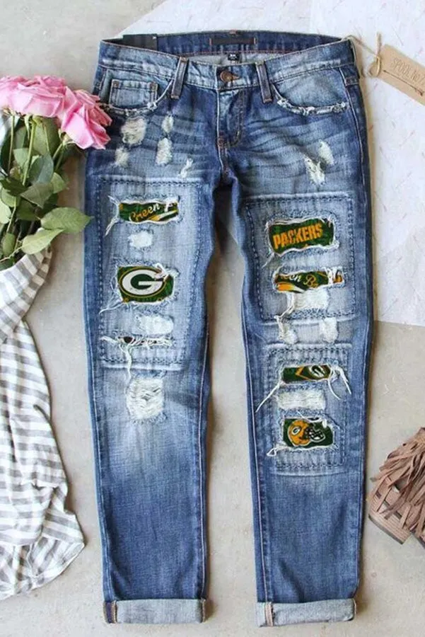 Distressed Printed Street Contrast Hip Hop Style Jeans