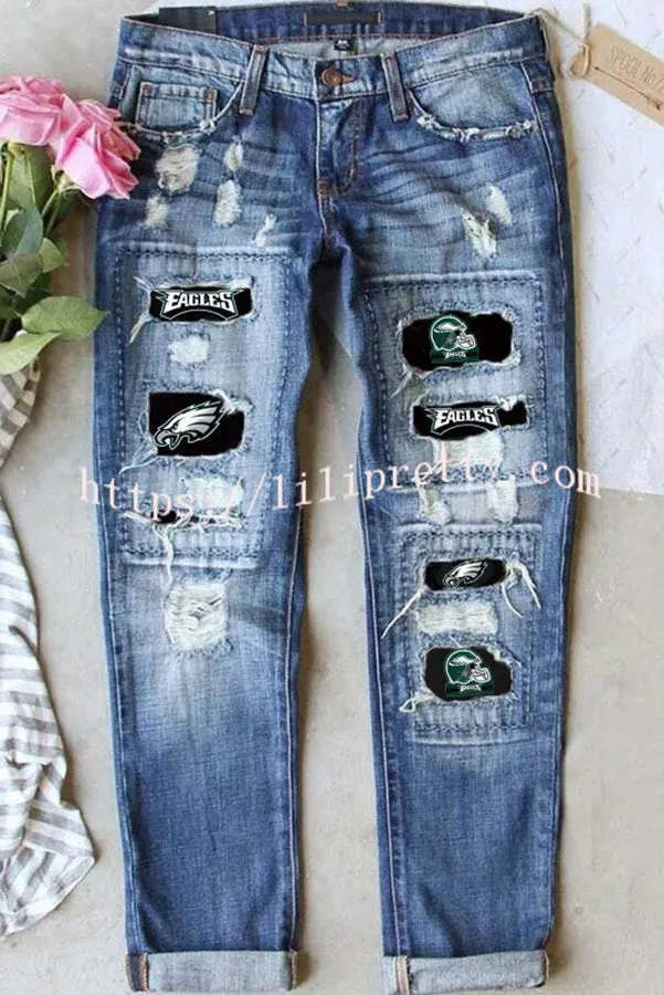 Distressed Printed Street Contrast Hip Hop Style Jeans