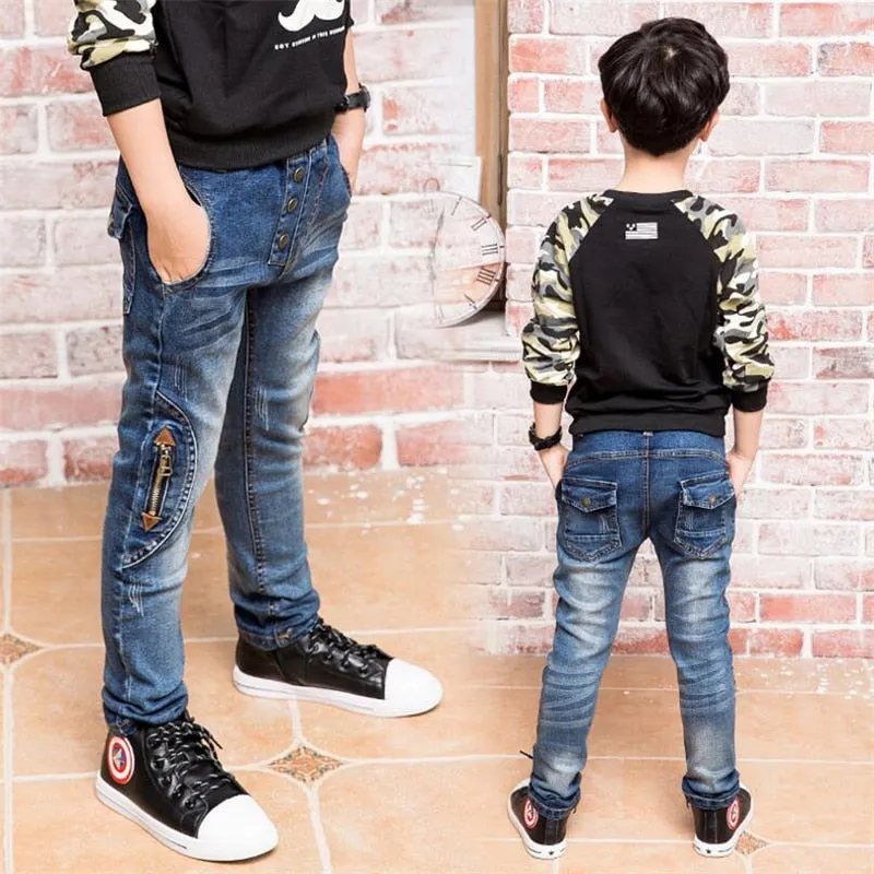 Elastic Waist Zipper Jeans