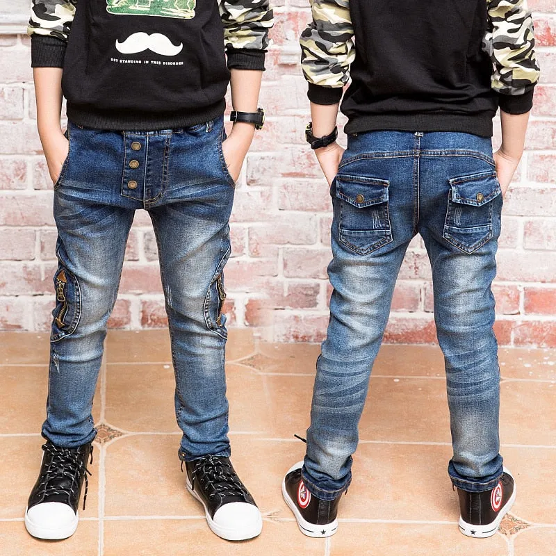 Elastic Waist Zipper Jeans