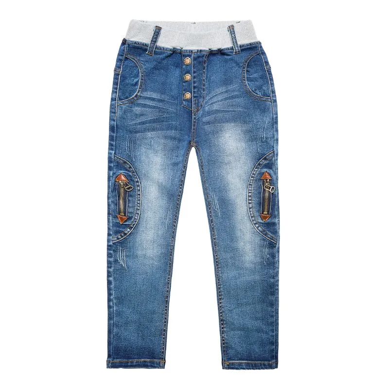Elastic Waist Zipper Jeans