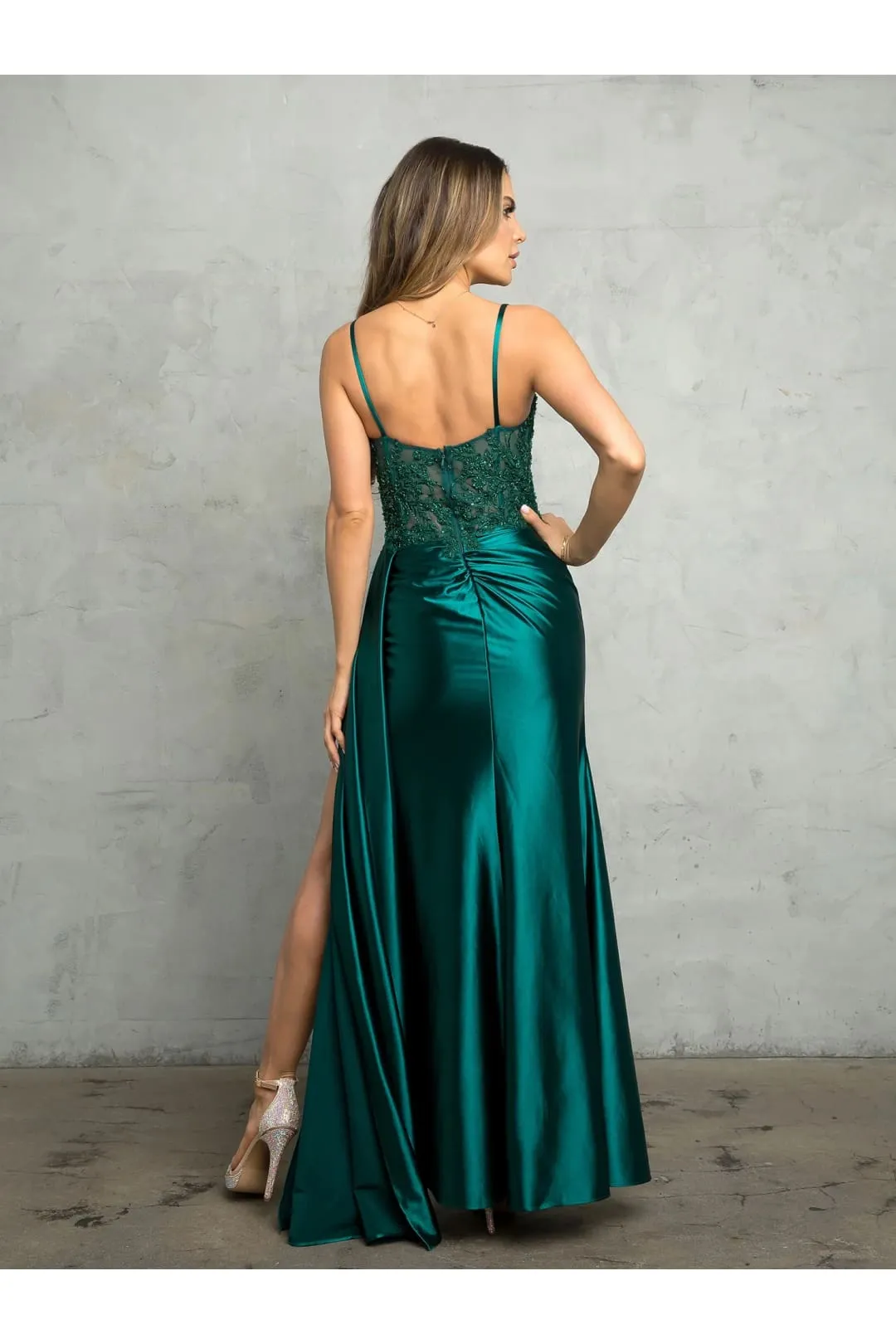 Eva USA 5253 Formal Fitted Beaded Long Slit Prom Dress