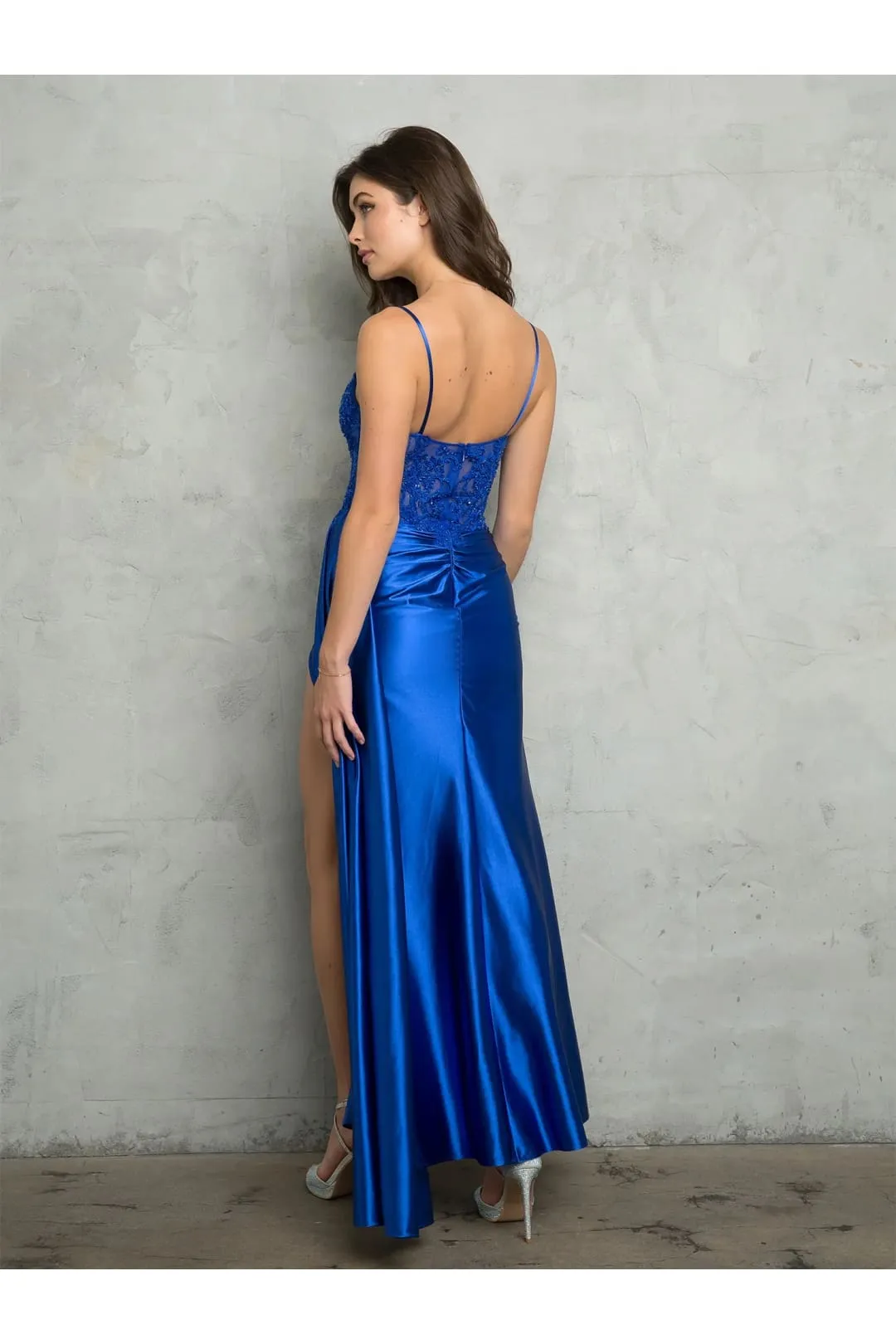 Eva USA 5253 Formal Fitted Beaded Long Slit Prom Dress