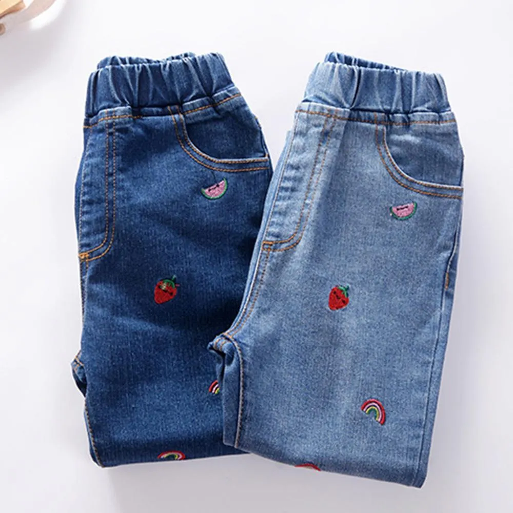 Girls Cartoon Solid Color Casual Jeans Wholesale