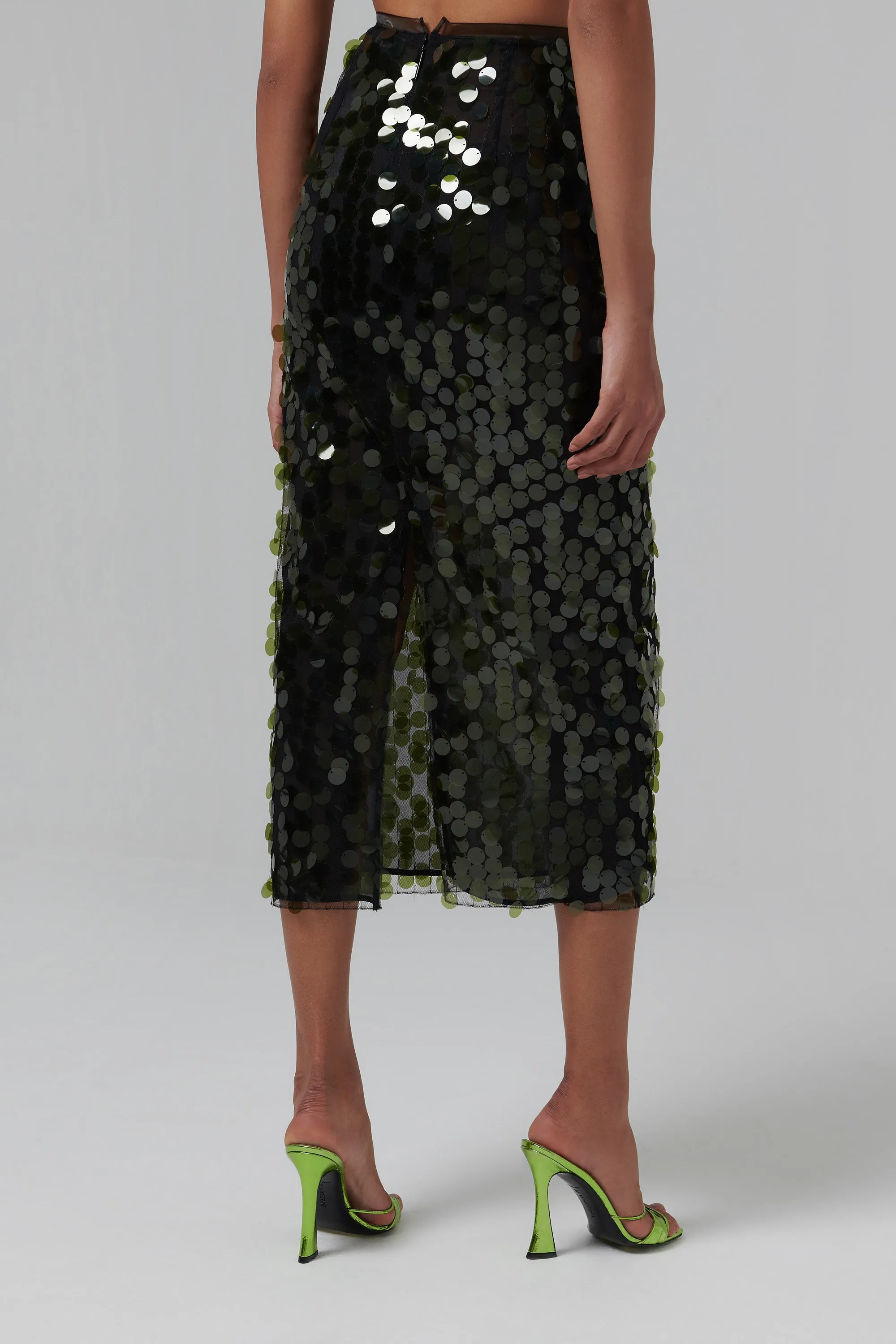 Green Dia Sequin Midi Skirt