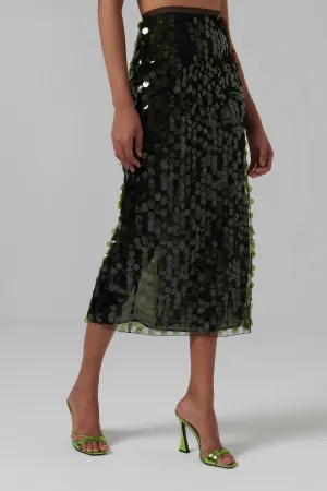 Green Dia Sequin Midi Skirt