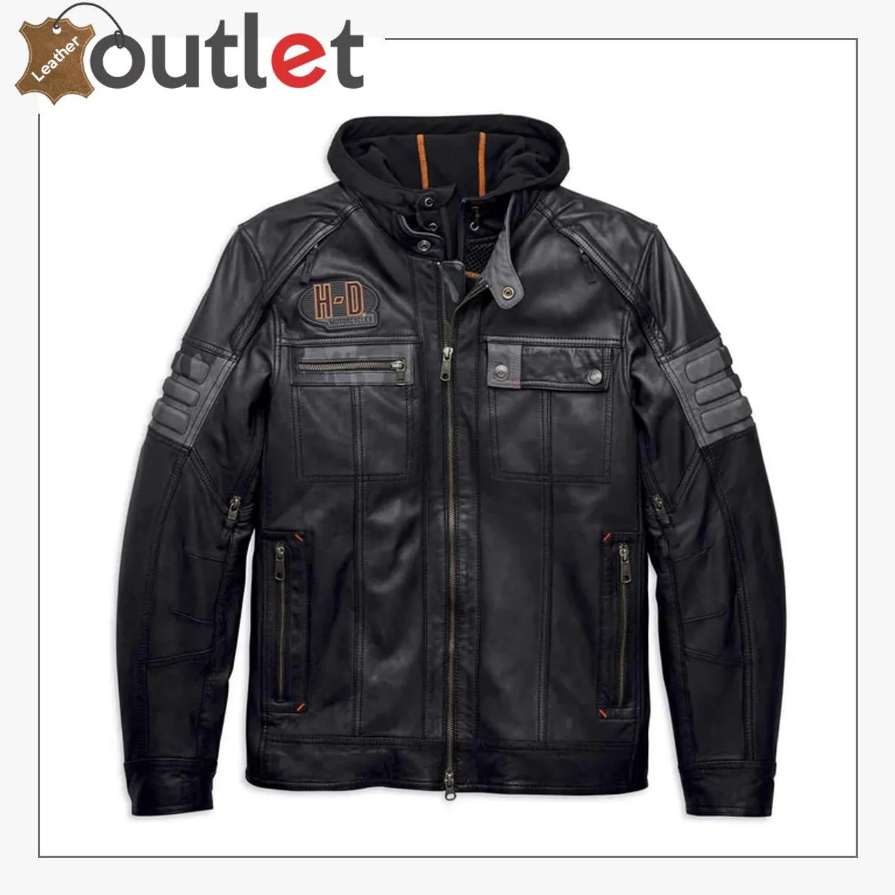 Harley-Davidson Men's Bridgeport Black Leather Jacket Hoodie 3 in 1