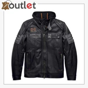 Harley-Davidson Men's Bridgeport Black Leather Jacket Hoodie 3 in 1