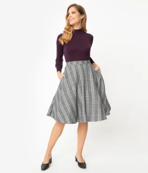 Hell Bunny 1950s Grey Sparkle Plaid High Waist Frostline Swing Skirt
