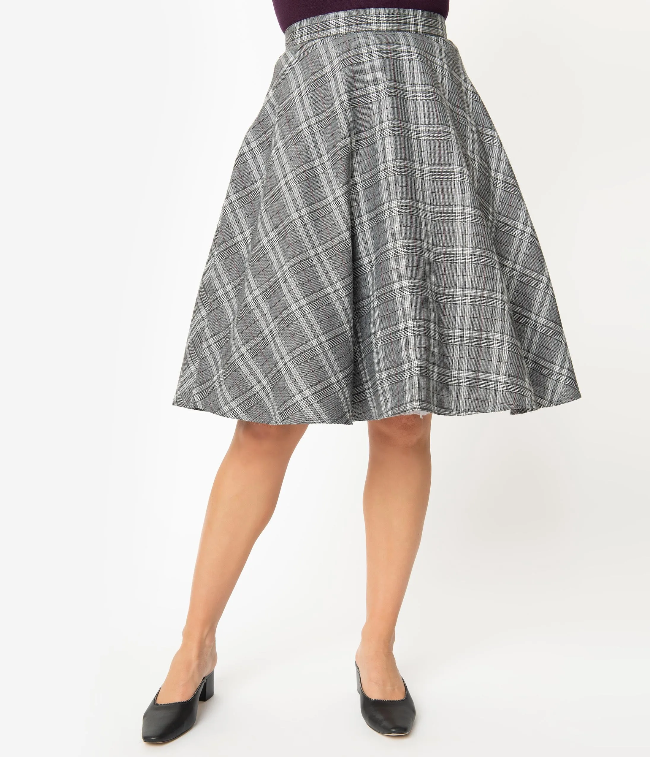 Hell Bunny 1950s Grey Sparkle Plaid High Waist Frostline Swing Skirt