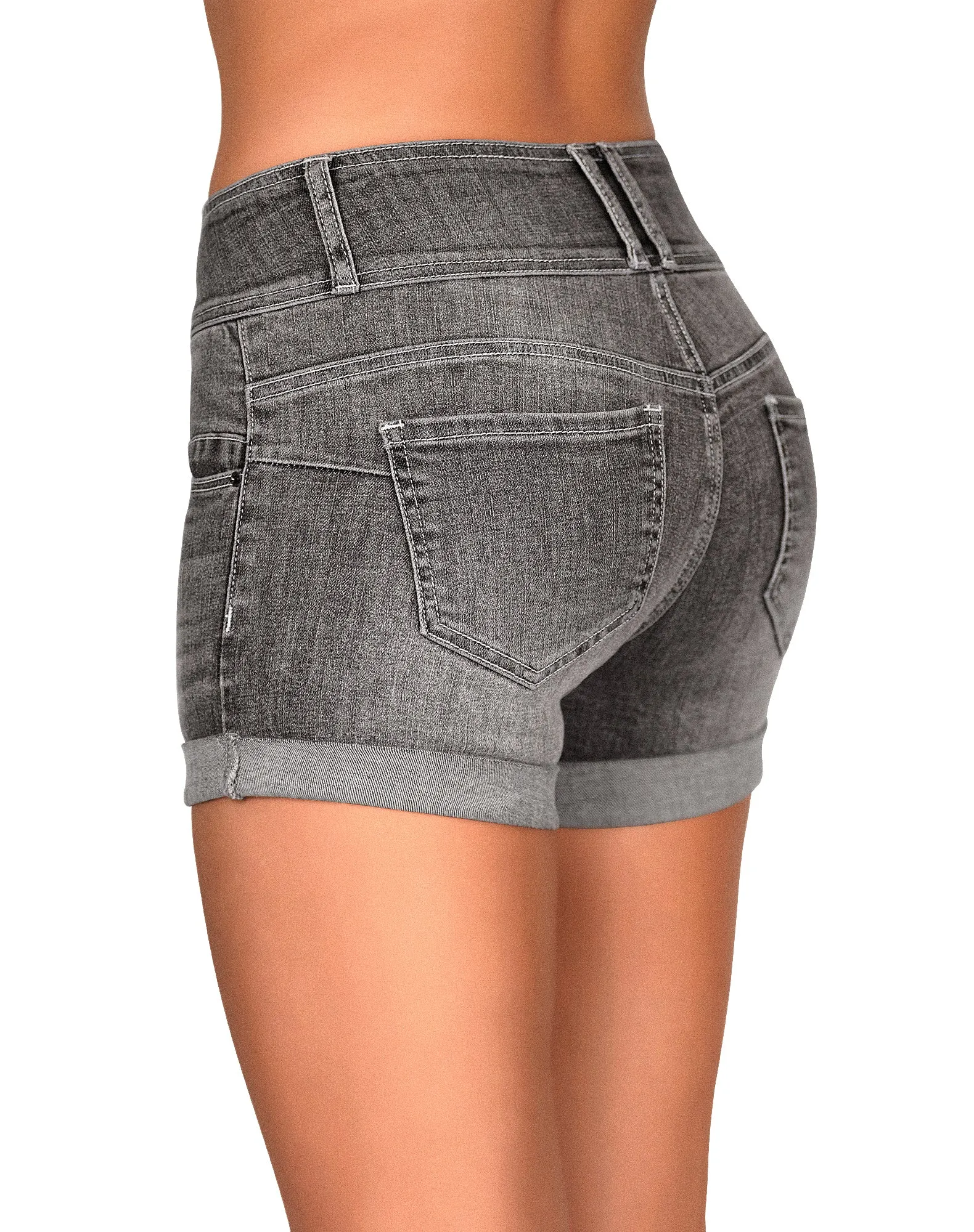 High Rise Stretchy Cuffed Denim Shorts