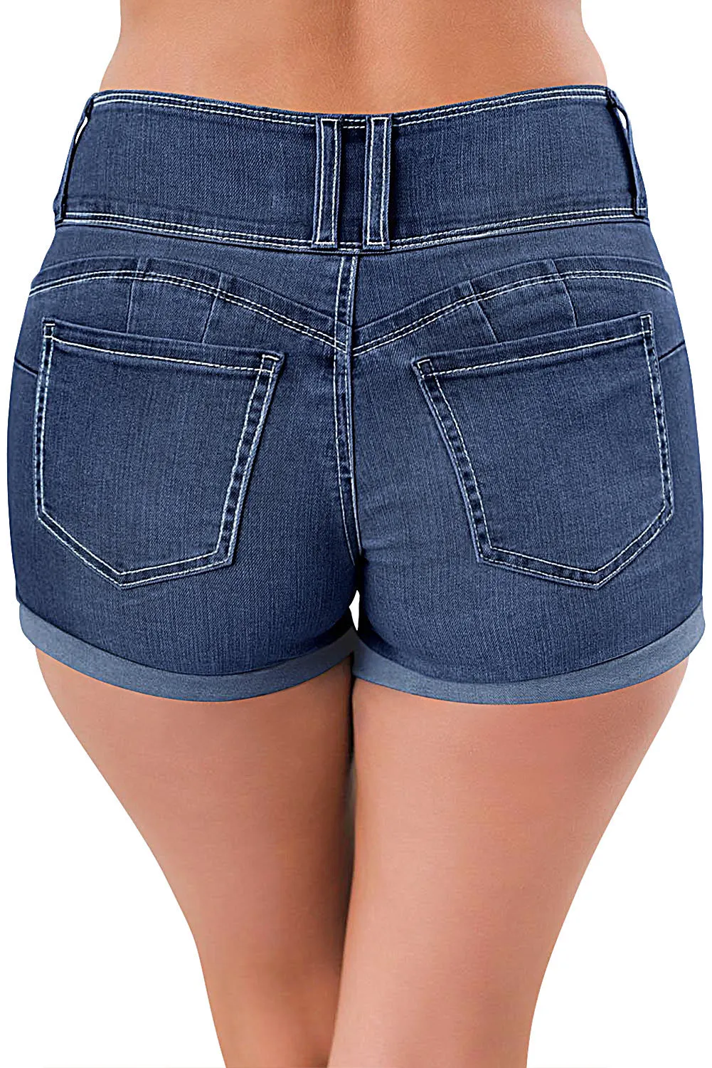 High Rise Stretchy Cuffed Denim Shorts