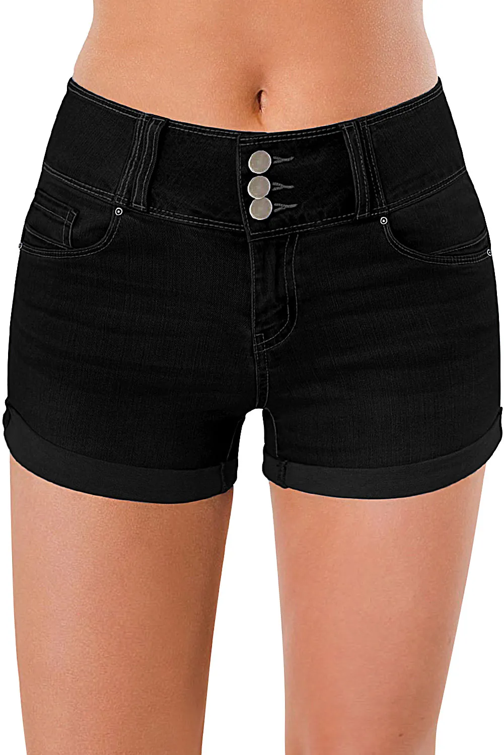 High Rise Stretchy Cuffed Denim Shorts