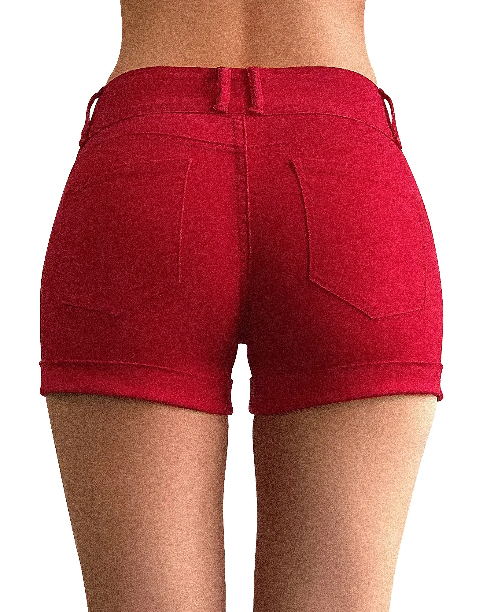 High Rise Stretchy Cuffed Denim Shorts