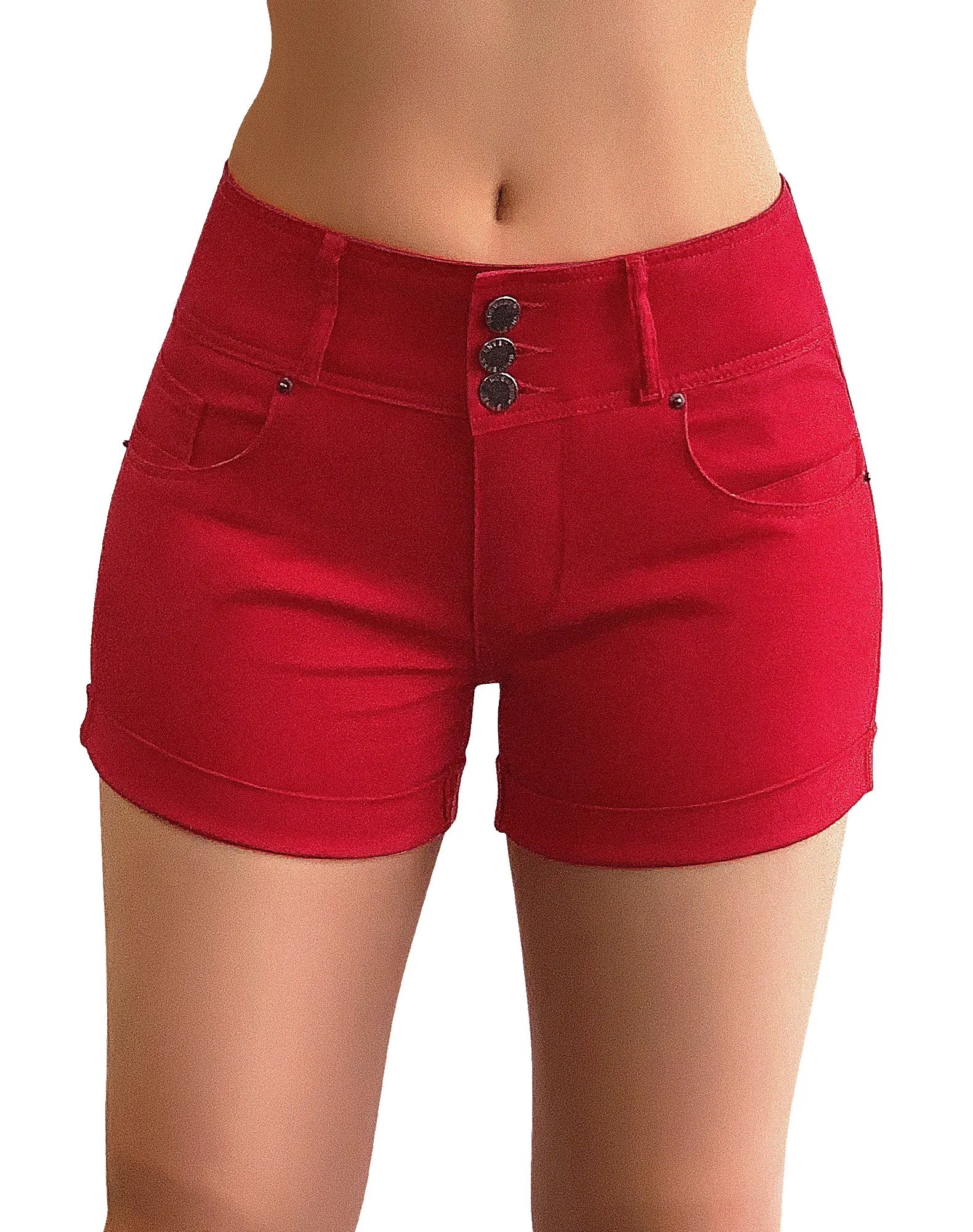 High Rise Stretchy Cuffed Denim Shorts