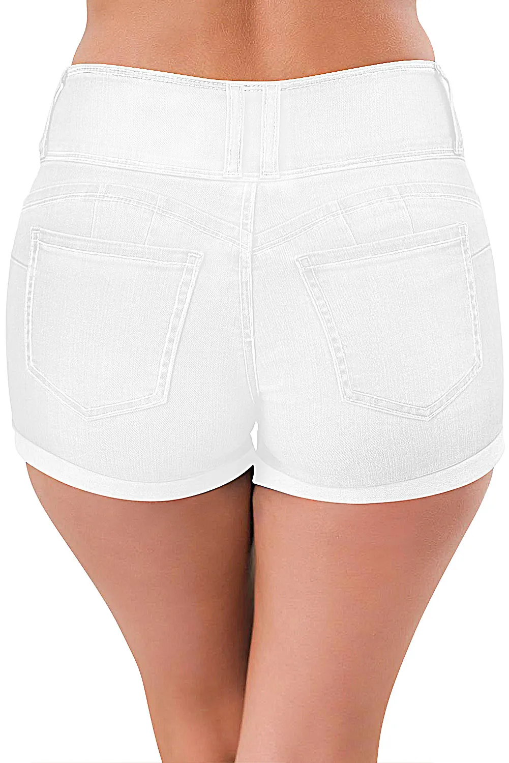 High Rise Stretchy Cuffed Denim Shorts