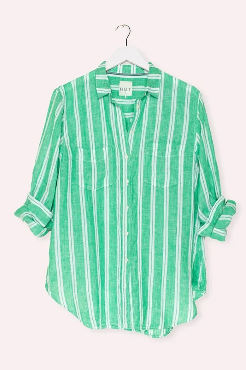 HUT - The Boyfriend Shirt - Kelly Green Stripe