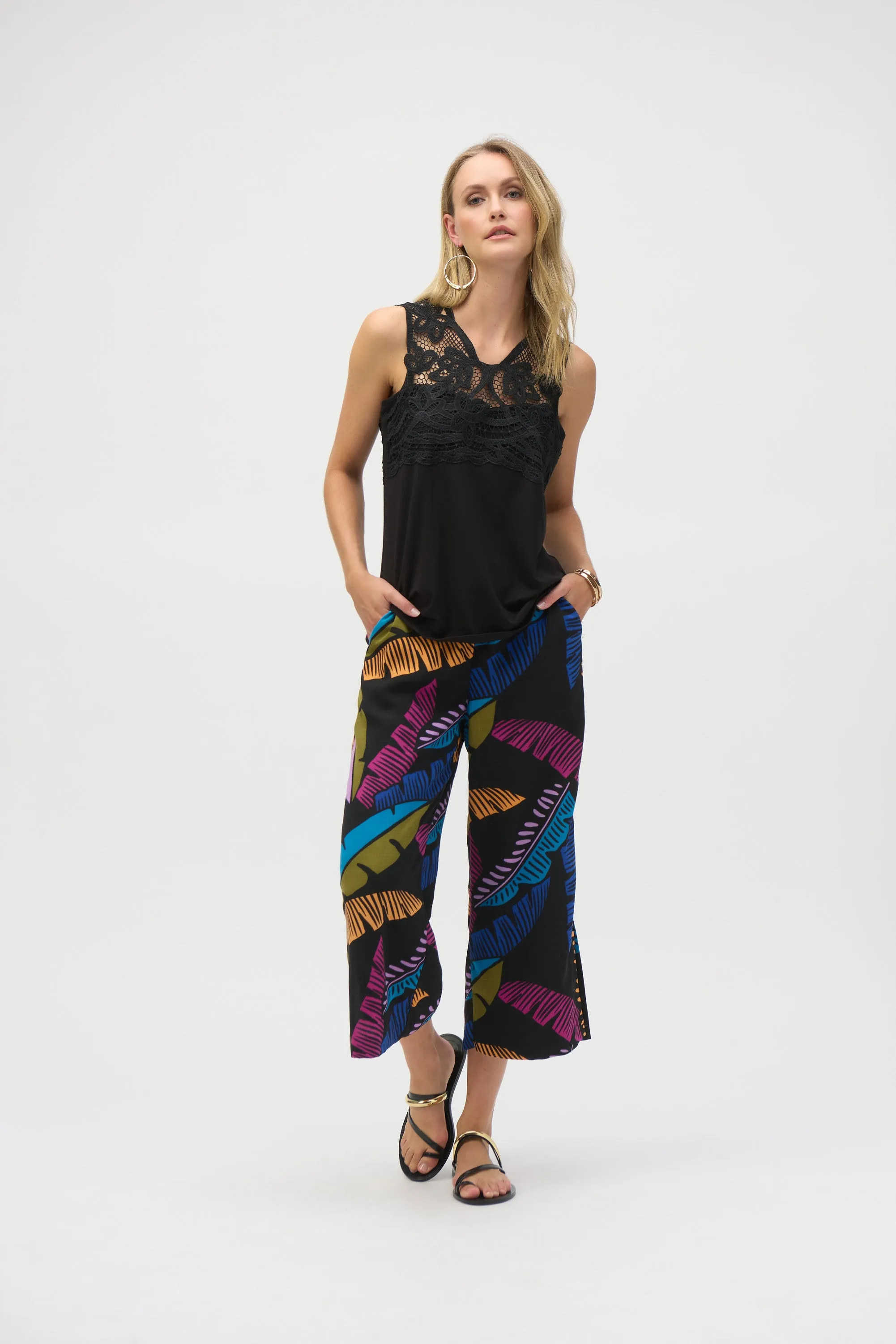 Joseph Ribkoff Top - V-Neck Lace - Black