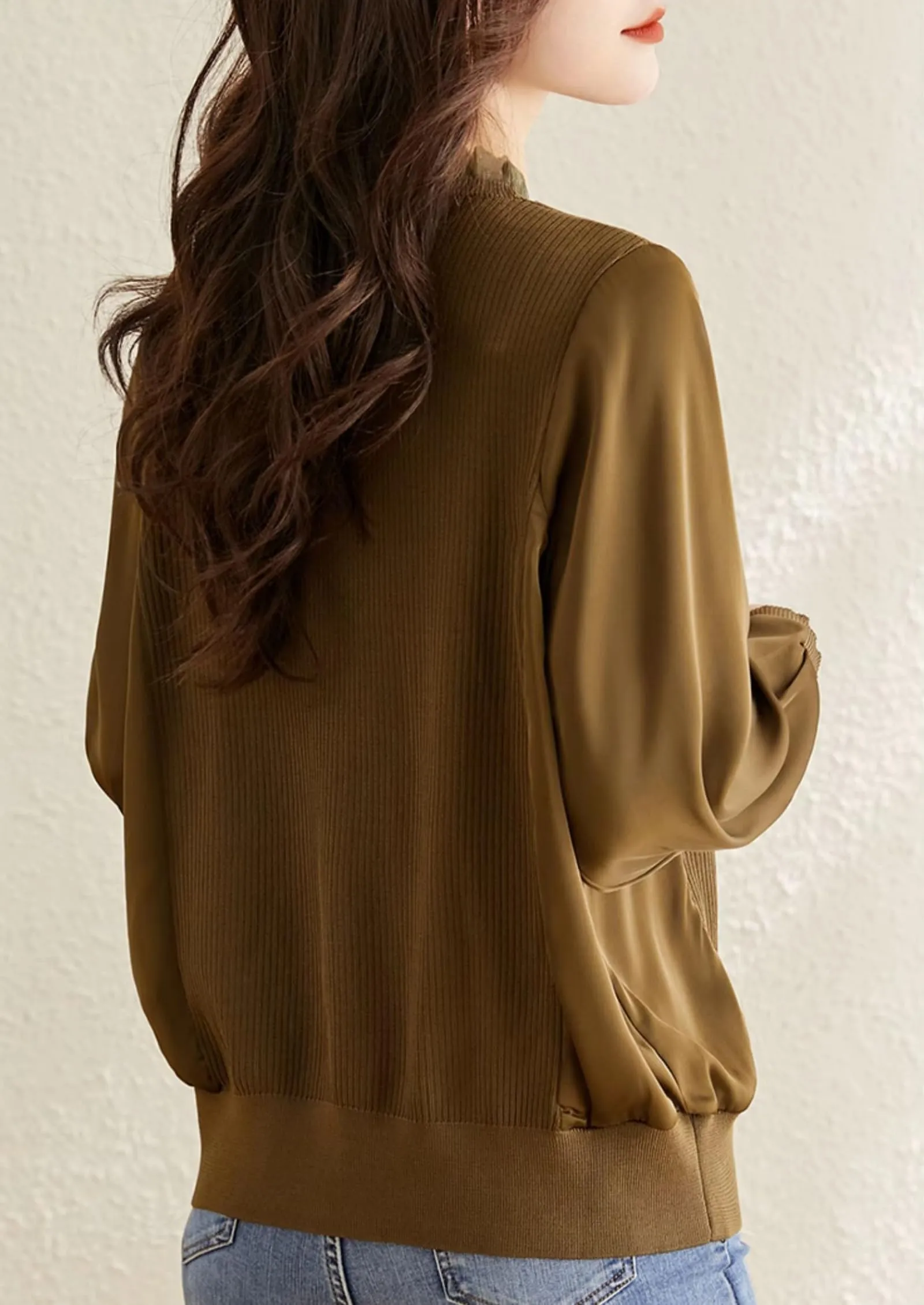 Knit Patchwork Button Casual Blouse Tops